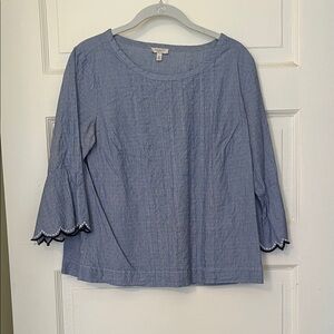 Talbots Blue Blouse with Scalloped Sleeves